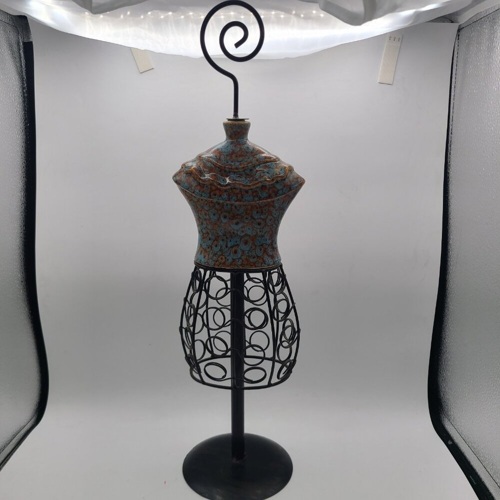 Decorative Ceramic Mannequin Dress Form Metal Accent Piece Teal Brown